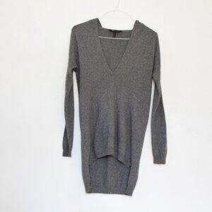 BCBG MAXAZRIA Grey 100% Cashmere Deep V-neck Long Sleeve Tunic Dress | Size XS